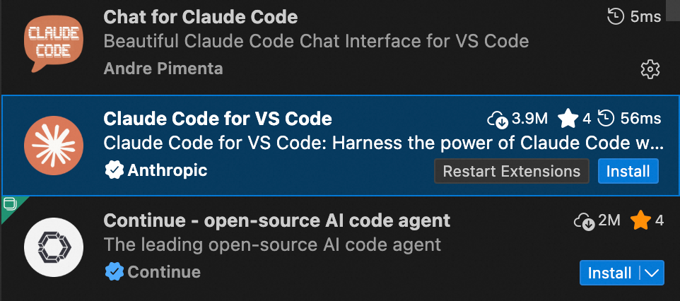 VS Code 插件市场搜索 Claude Code